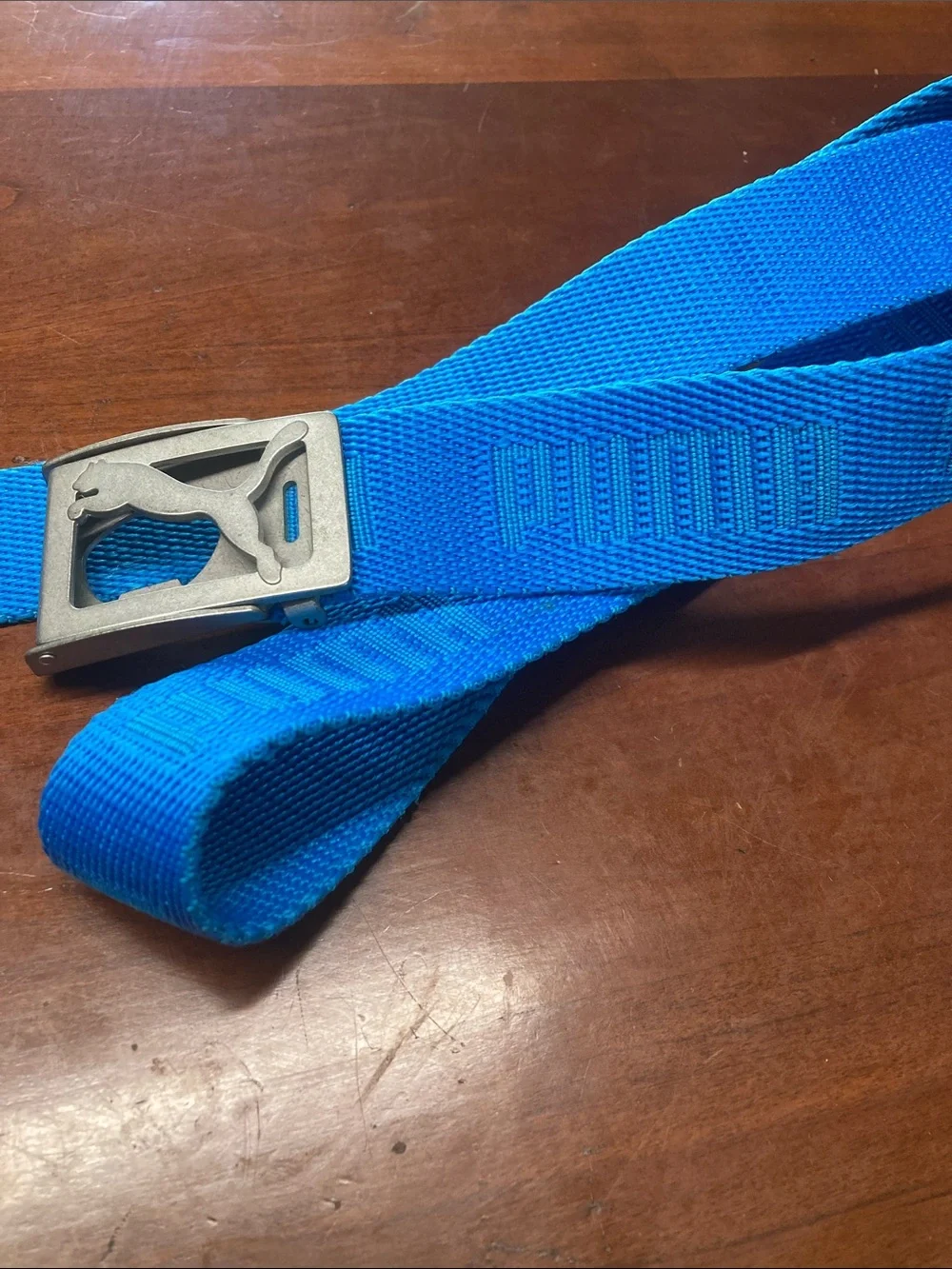 VTG Y2K PUMA With BUILT-IN Bottle OPENER Blue Web Belt 36”Metal Golf Buckle